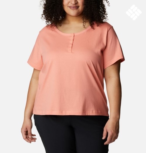 Women's Columbia Sapphire Point Henley T Shirts Coral | Plus Size CA-T6C1A